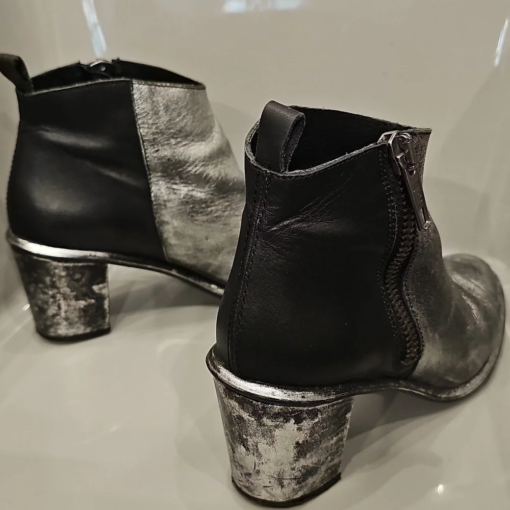 Miista Metallic Silver & Black Leather Ankle Boots
